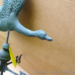 Delightful flying goose weather vane is an impressive 51" tall, goose is nearly 2-1/2' long. Entire