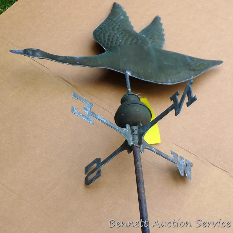 Delightful flying goose weather vane is an impressive 51" tall, goose is nearly 2-1/2' long. Entire