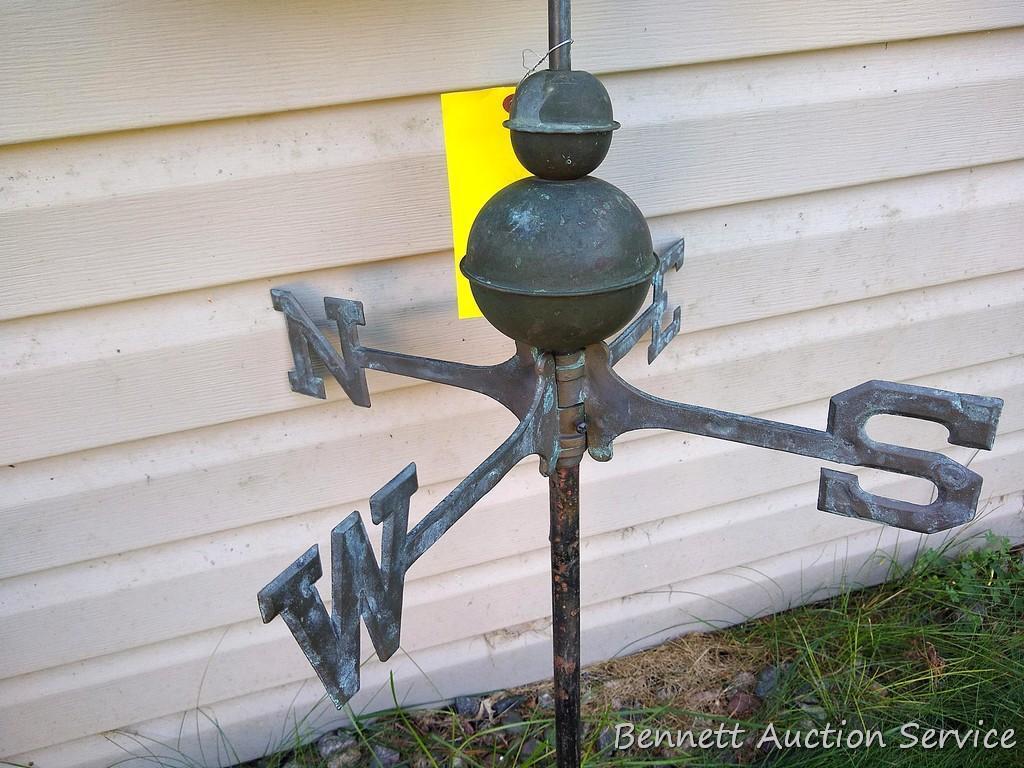 Delightful flying goose weather vane is an impressive 51" tall, goose is nearly 2-1/2' long. Entire