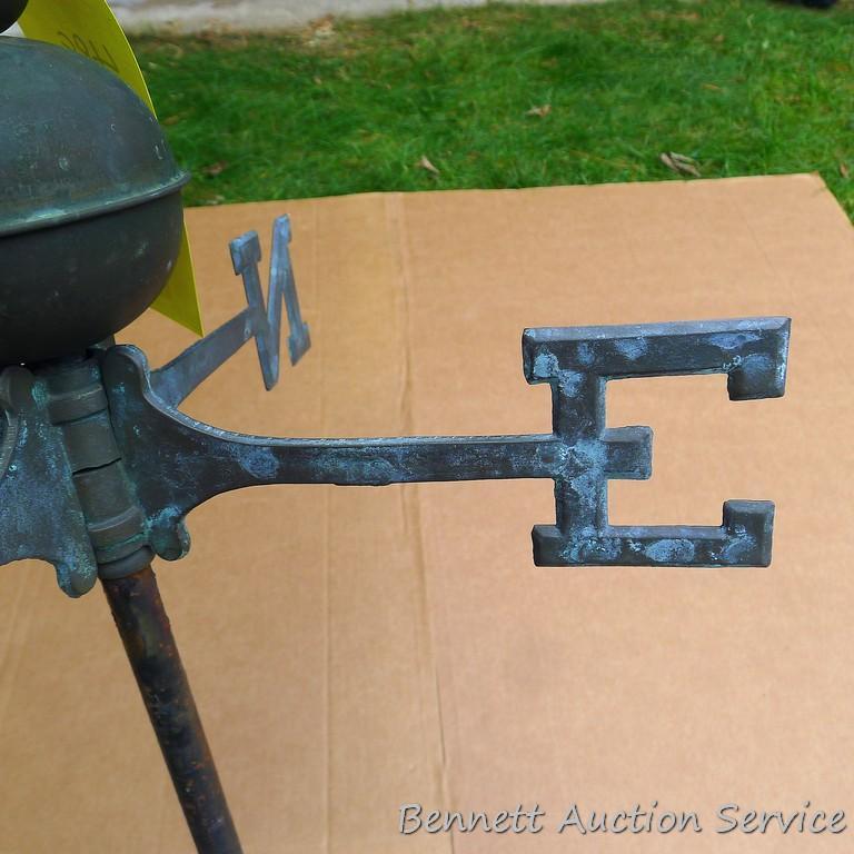 Delightful flying goose weather vane is an impressive 51" tall, goose is nearly 2-1/2' long. Entire