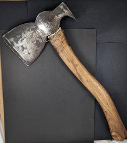 Winchester fencing or farmstead hatchet is 13-3/4" overall. Head is marked 'Winchester Trademark