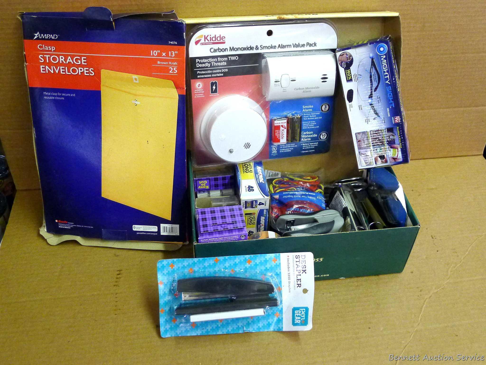 Office supplies and more including Scotch tape, stapler & staples, scissors, clasp storage