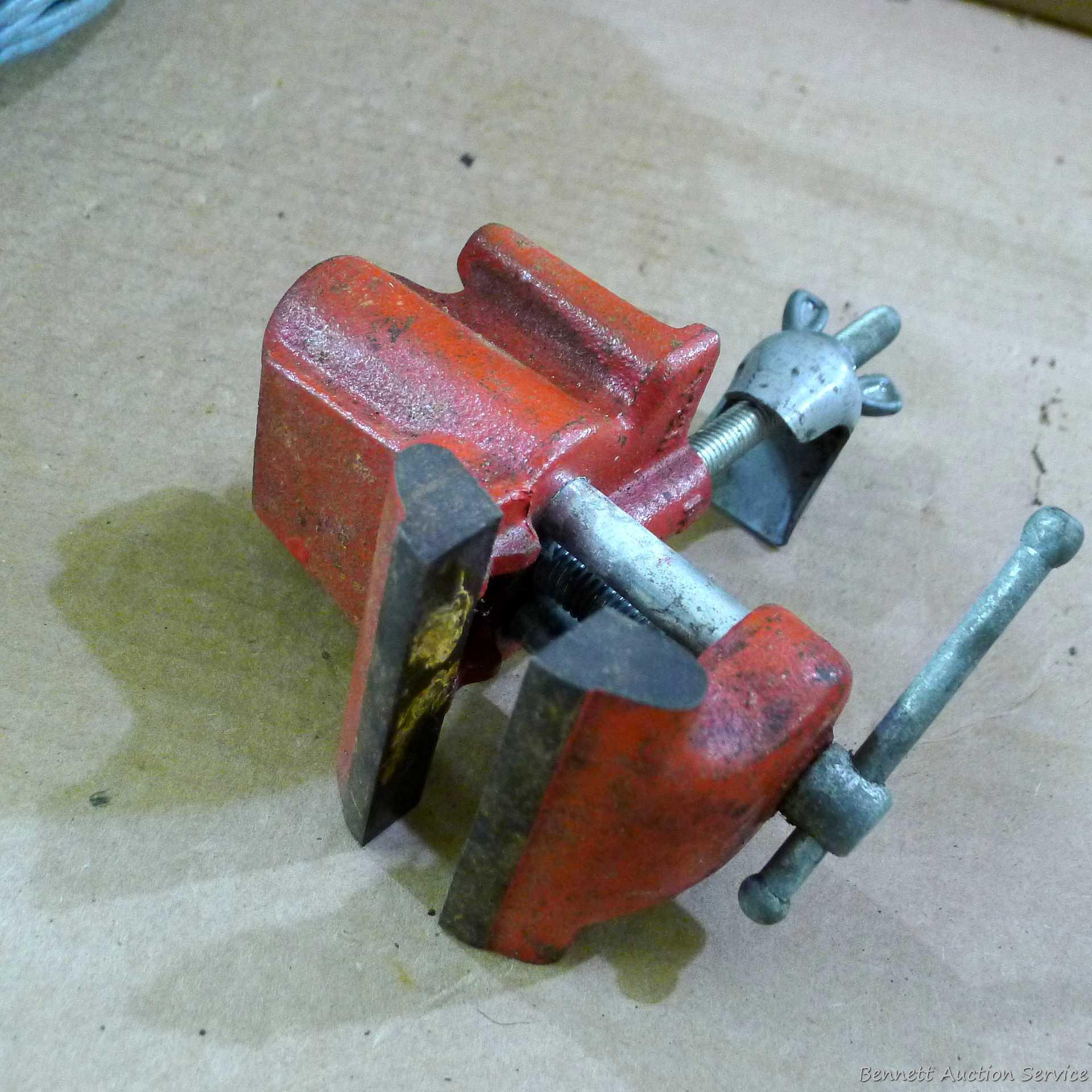 Bench vise with 3" jaws, tow strap with 5" hooks, glue gun, Atlas entry knob, more.