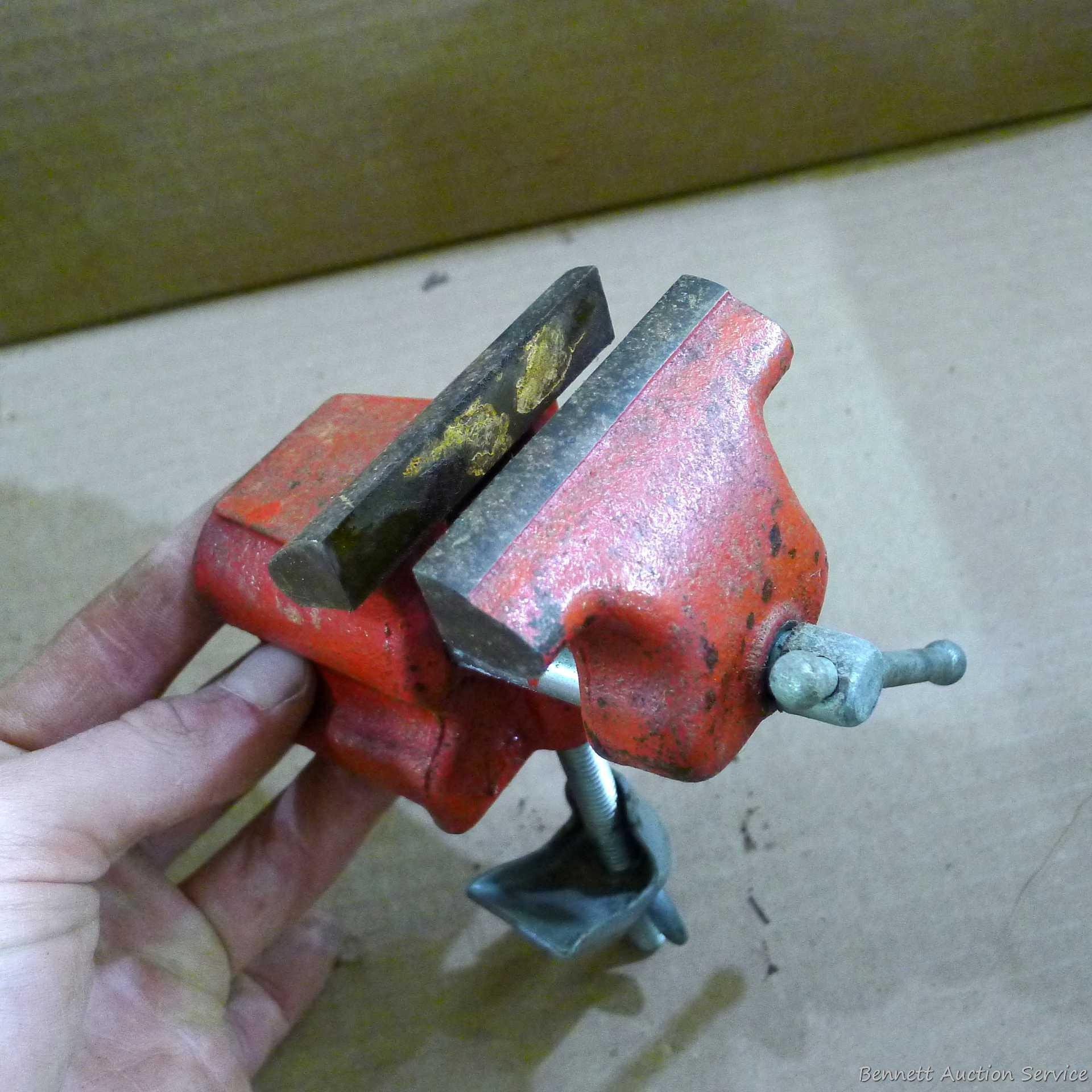 Bench vise with 3" jaws, tow strap with 5" hooks, glue gun, Atlas entry knob, more.