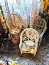 Five wicker doll sized chairs, tallest is 17" overall.