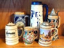Assortment of six beer stein mugs incl CUI Wildlife Series collector's edition stein, no 2357. Other