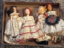 Five decorative vintage dolls up to 8".