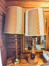 Two table lamps are different styles with matching shades, each approx. 3' tall.