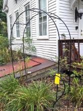 Garden trellis stands about 6'-1/2' and is currently about 5' wide, plus a garden basket hanger is
