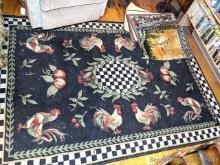 Located in basement, bring help to remove. Vintage tapestry wall hanging, 7' long chicken themed