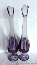 Pair of purple violet vases stand about 15" tall and are in good condition.
