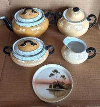 Vintage Aich teapot and large sugar dish or similar made in Czechoslovakia, Laurel China creamer and