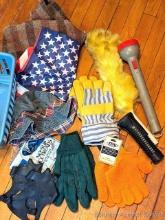 Contents of 2 cabinets, incl child's broom, Swiffers, dust pan, less than 1/2 bag of Morton rock