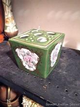 Gorgeous square floral potpourri pot with lid, Measures 5-1/2" square and 4-1/2" tall.