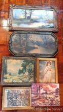 Located upstairs, bring help to remove. Neat old framed pieces up to approx 33" wide. Interesting