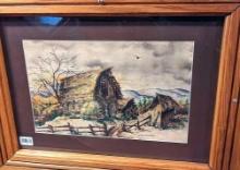 Located upstairs, bring help to remove. Nicely framed and matted watercolor by Jen Ann Kirchmeier