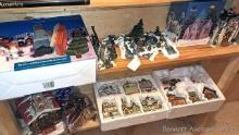Located upstairs, bring help to remove. Christmas Village pieces incl Steward's Castle, forest