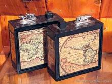 Located upstairs, bring help to remove. Pair of World Map lighters are both in good condition. One