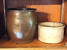 5-3/4" wide stoneware beater jar and a 6-1/2" tall stoneware jar marked S..... Nichols & Co.