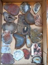 15" x 10" box of flat stones and rock slabs. Perfect for jewelry makers, crafters or the geologist