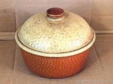 Vintage Kla-Hammered covered stoneware casserole dish would make a neat cookie jar. Made in USA.