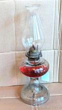 Will ship without liquid. Kerosene oil lamp measures 18-1/4" tall over hurricane glass cover. No
