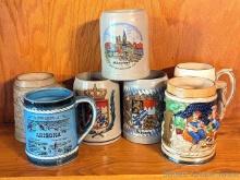 Seven girthy, stout beer mugs incl one by Kurt Hammer and a 1972 Munich Olympics mug. Tallest
