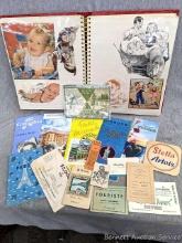 Vintage brochures and more, plus an album of magazine clippings and old Valentines. Incl Black