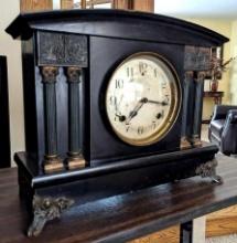 Adamantine mantle clock, made in the USA with half hour strike and cathedral gong. Drives, wind and