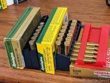 24 rounds of 6mm Remington ammunition by Remington and Fedral with PSP bullets,.