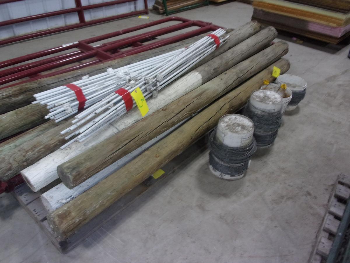 ELECTRIC FENCE POSTS, SMOOTH WIRE, 9 TREATED WOOD POSTS