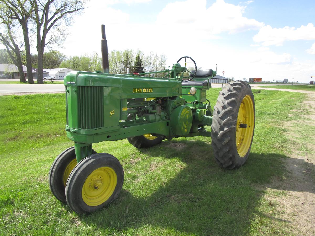 1955 JOHN DEERE 50 NARROW FRONT, 3 PT. P.S., hyd., good tires & paint,  ph. 689-1354 or 689-`1354