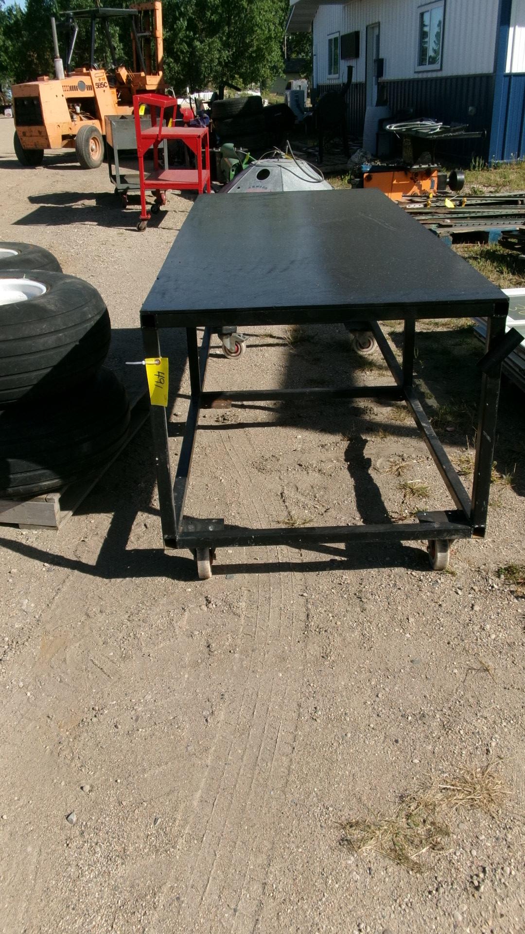 3' X 90" UNUSED WELDING TABLE,  casters