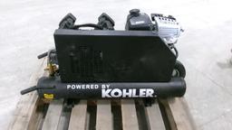 KOHLER 6 1 /2 H.P. TWIN CYLINDER GAS PORTABLE AIR COMPRESSOR, 125 PSI, hardly used-like new