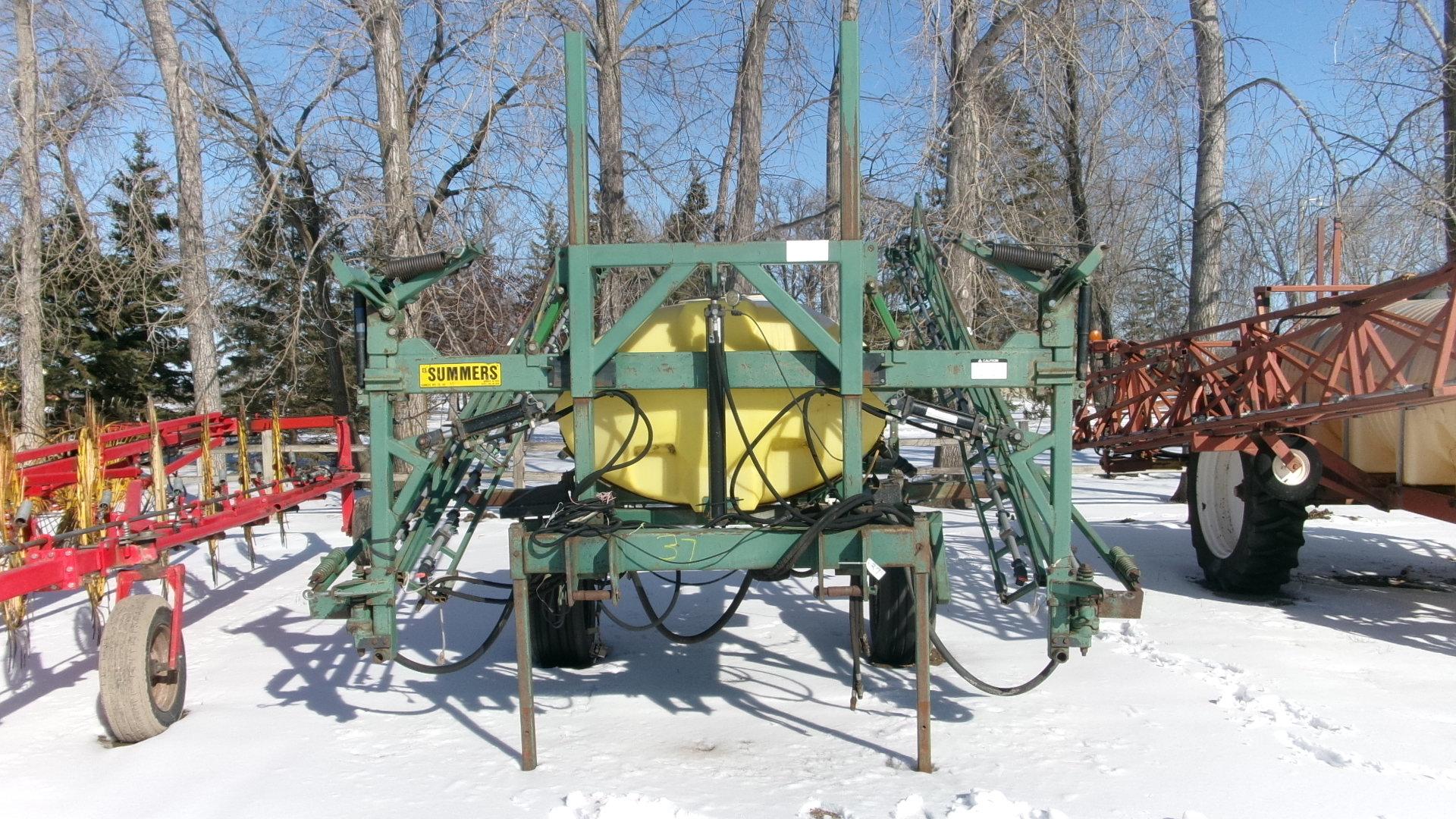 90' SUMMERS 2 PT. 500 GALLON SPRAYER, 20" spacing, triple nozzles, monitor in office