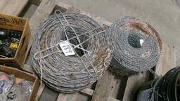 5-ROLLS BARBED WIRE (one std. guage & four lighter guage) BOX NEW T POST FENCE FASTNERS,+