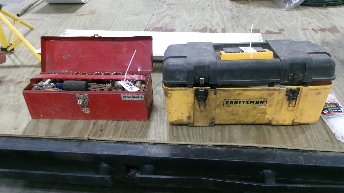 CRAFTSMAN TOOL BOX w /  TOW STRAPS, TIE DOWNS, 3/8" & 1/2" SOCKET SETS, & ALLEN WRENCHES