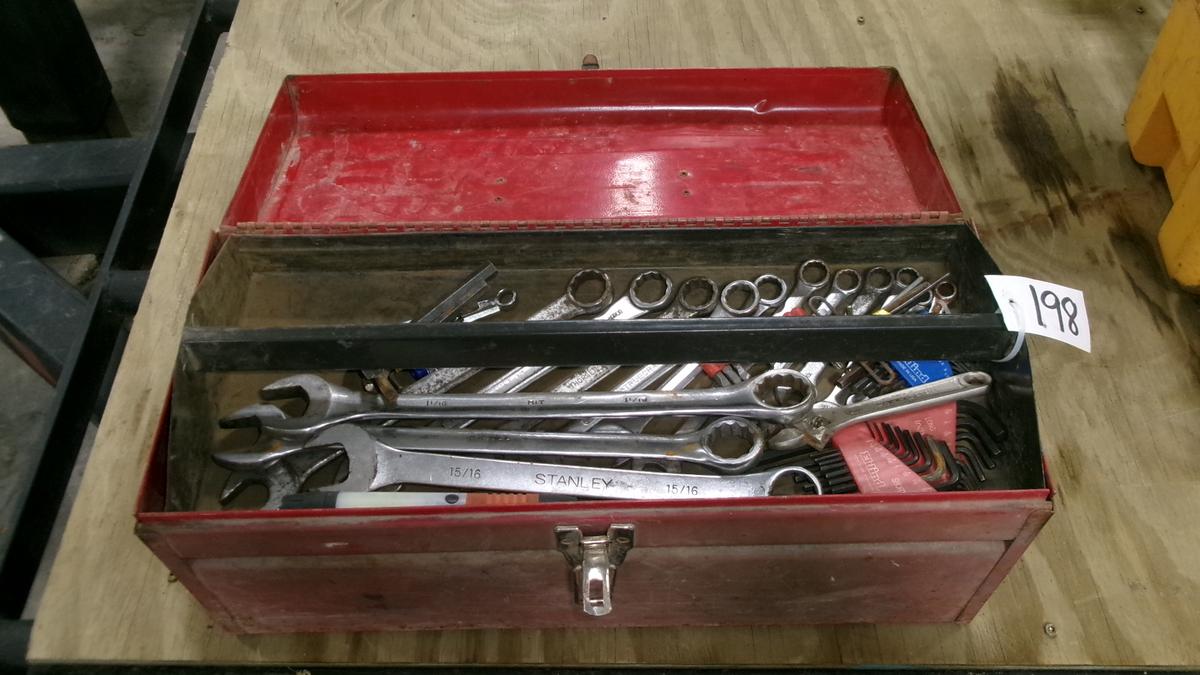 TOOL BOX w / 1/2" & 3/8" SOCKETS, 1/4", 3/8", & 1/2" RACHETS, PLIERS, HAMMER &