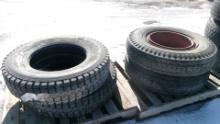 4-10.00 X 22.5 NEW TIRES (2 on steel rims & 2 unmounted )