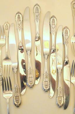 56 Pieces “Rose Point” Sterling Flatware By Wallace, 7 Piece Service For 8