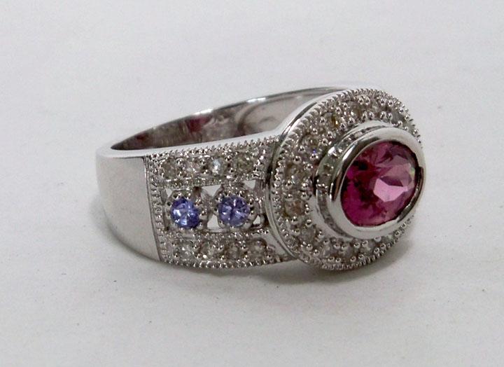 14k White Gold Pink Tourmaline & Diamond Lady's Ring