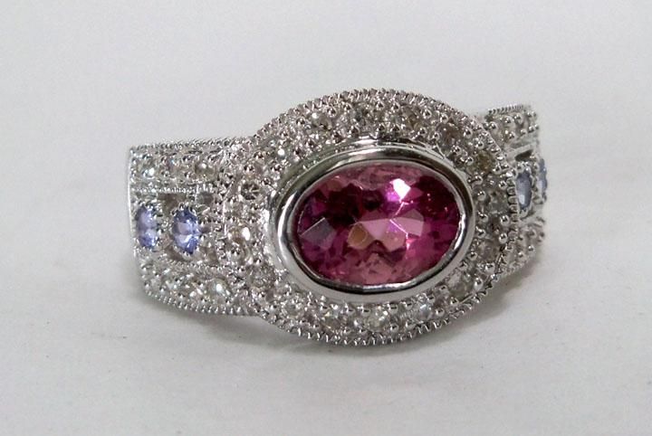 14k White Gold Pink Tourmaline & Diamond Lady's Ring
