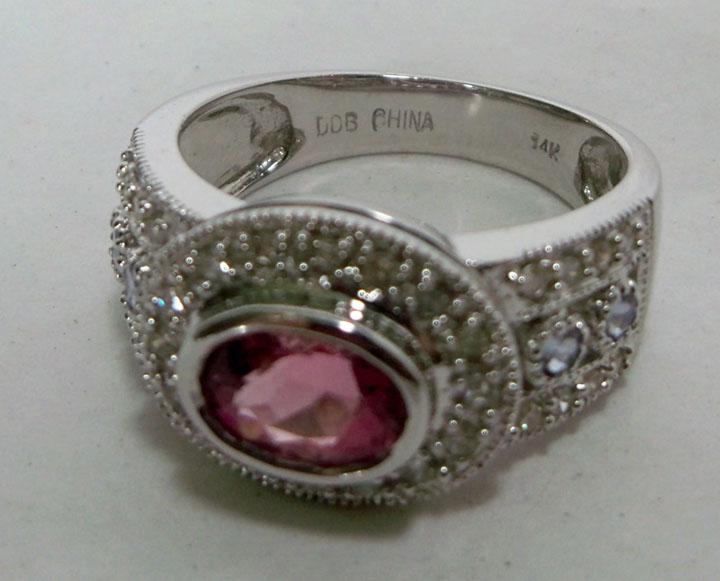 14k White Gold Pink Tourmaline & Diamond Lady's Ring