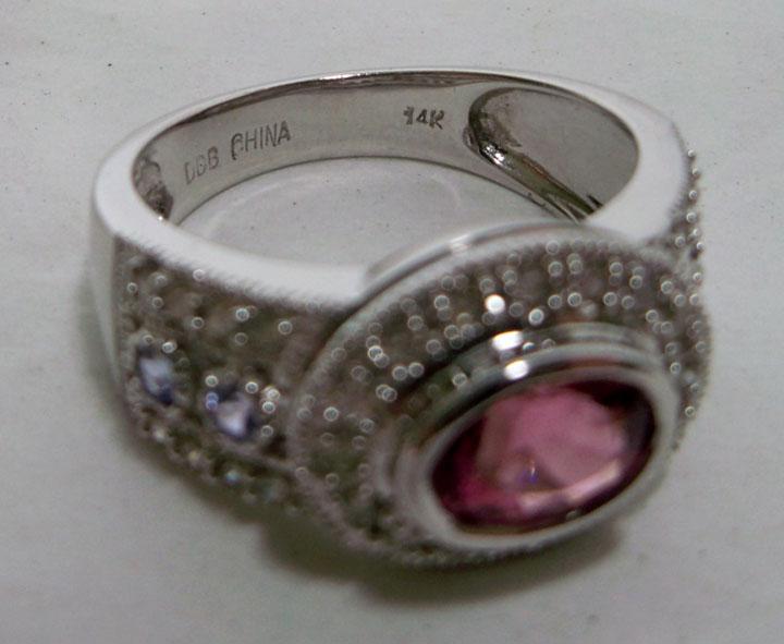 14k White Gold Pink Tourmaline & Diamond Lady's Ring