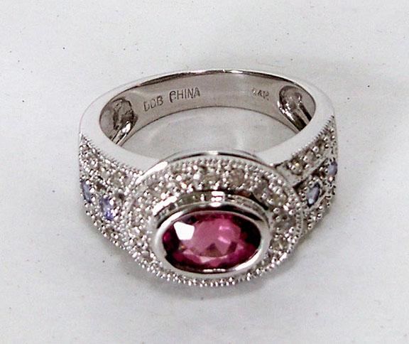 14k White Gold Pink Tourmaline & Diamond Lady's Ring