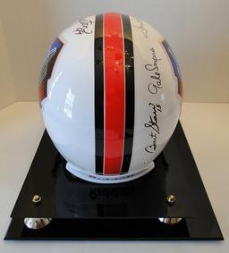 Full Size HOF Helmet W/ 5 Signatures; Brown, Dorsett Sayers, Starr, Hampton, Ticket, COA, Dis. Case