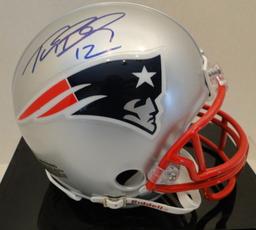 Tom Brady Signed Patriots Mini Helmet With Display Case, COA & Box