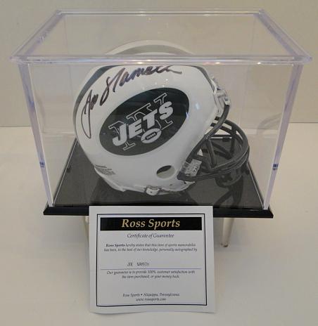 Joe Namath Signed Jets Mini Helmet With Display Case, COA