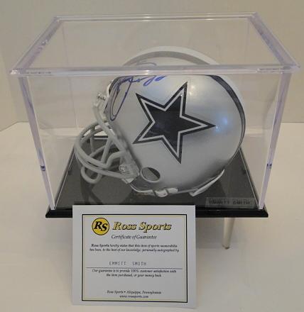 Emmitt Smith Signed Dallas Mini Helmet With Display Case, COA