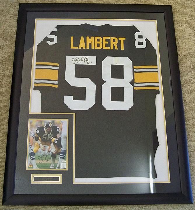 Framed Jack Lambert #58 Pittsburgh Steelers Autographed Black Jersey w/ Signed 8 x 10 Photo, COA